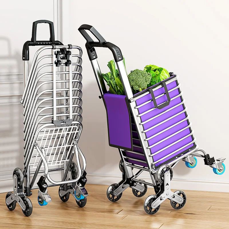 Aluminium Alloy 3-Wheeled Supermarket Shopping Cart With Removable Canvas Bag Heavy Duty Folding Shopping Cart
