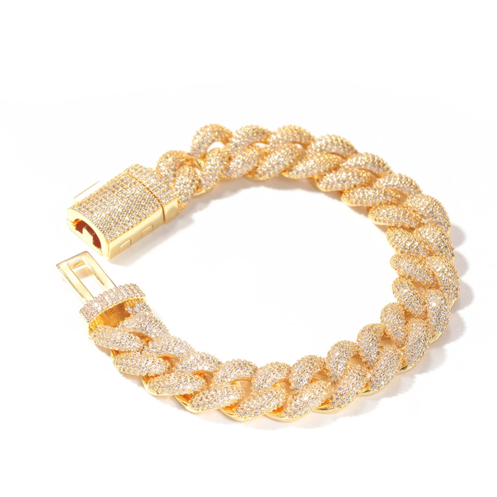 

TKJ Hip Hop 14MM Rhinestones Prong Iced Out Cuban Link Chain Bracelet Men Women Gold Color Bling Butterfly Bracelet Jewelry