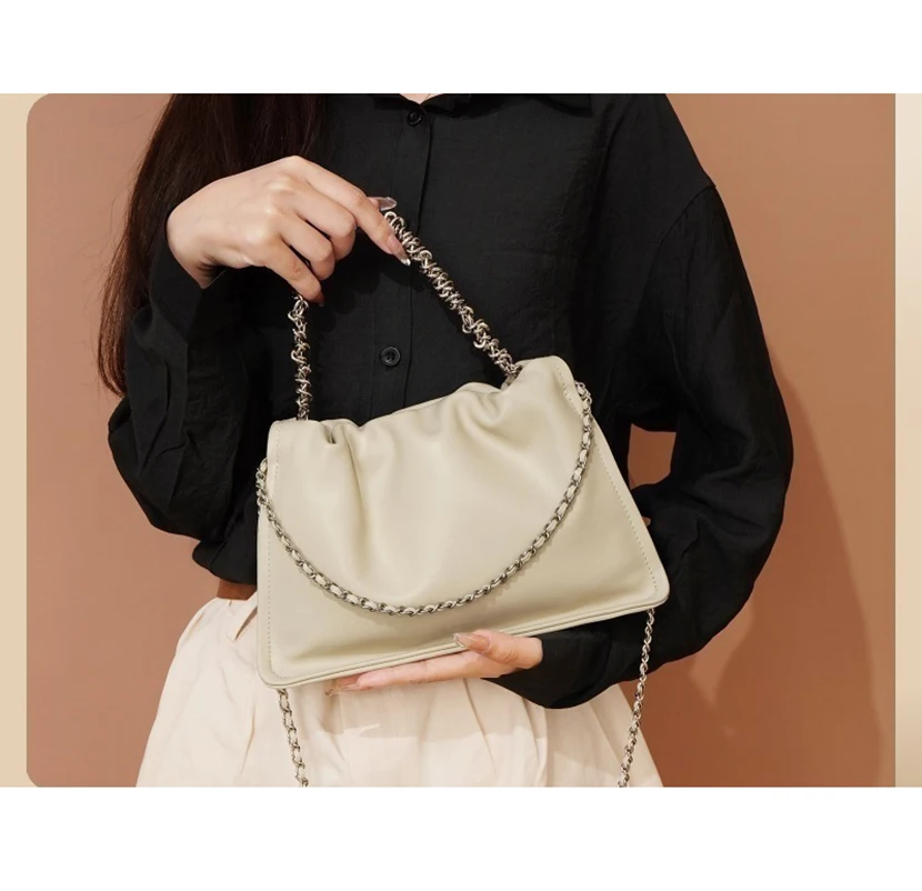 New original cowhide cloud bag for women, leather pleated bag for high-end feel, hand-held crossbody commuting bag for women linwo fashion cloud bag for women soft leather crossbody pleated shoulder pu dumpling bag leisure day clutches bag ladyhandbag