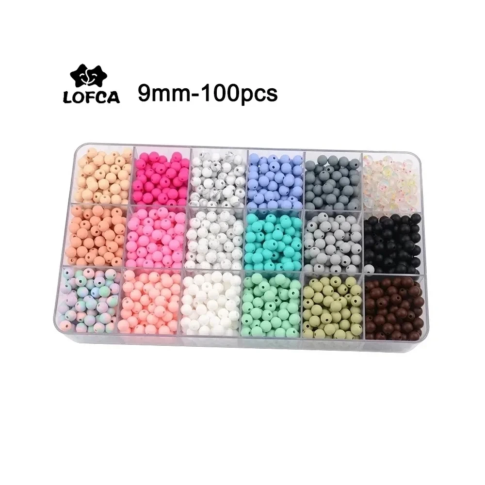 цена LOFCA 100pcs/lot  9mm Silicone beads Loose Teether Beads BPA Free Food Grade Baby Teether Chew  DIY Jewelry Necklace Making