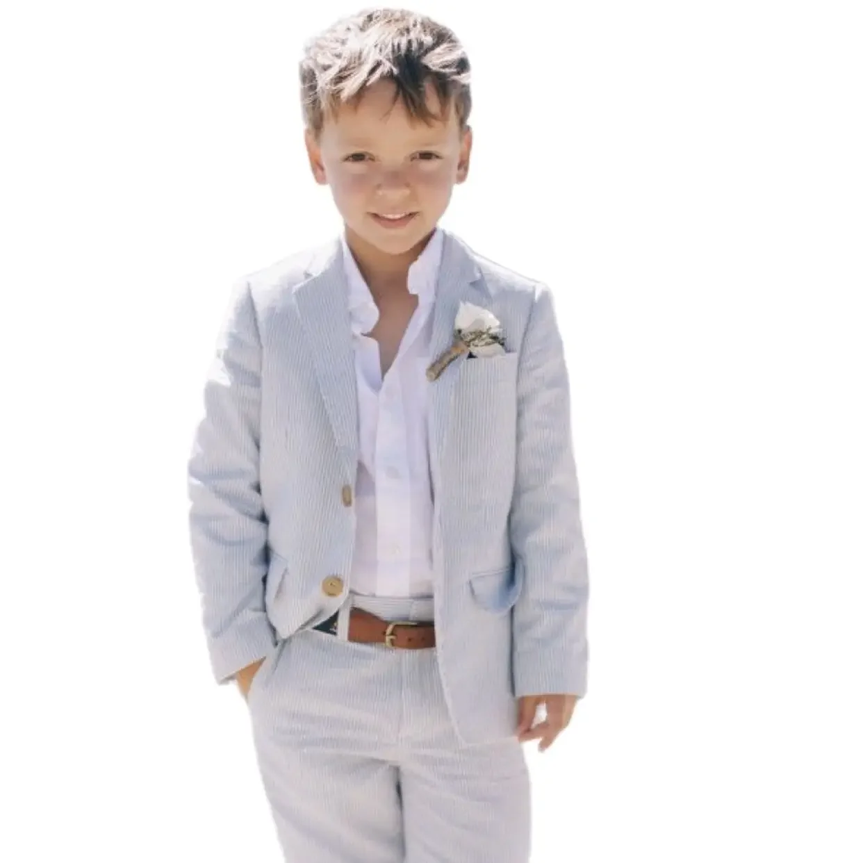 Linen Boys Suits For Beach Wedding Clothing Kids Birthday Party Formal Outfits Sets 2 Piece Children (Jacket +Pants) 2
