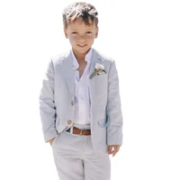Linen Boys Suits For Beach Wedding Clothing Kids Birthday Party Formal Outfits Sets 2 Piece Children (Jacket +Pants) 2
