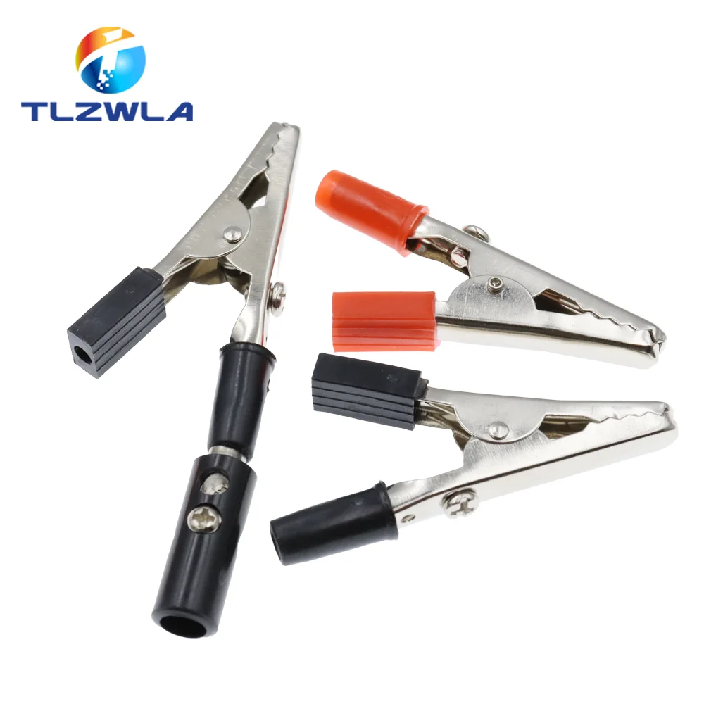 10PCS 4MM Banana Plug Insulated Crocodile clip Plastic Handle Cable Lead Test Charging Clamp Metal Crocodile Clamp Length 50mm alligator clips