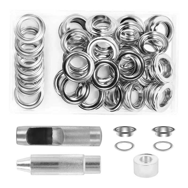 

448B Silver Metal Eyelet Grommets With Eyelet Punch Die Tool Set For DIY Leathercraft Clothing Accessories Shoe Belt