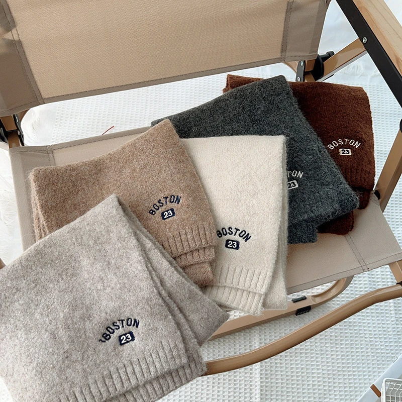 Kids Winter Scarf Letter Embroidery Knitted Warm Scarves For Boys Girls Outdoor Coldproof Children Woolen Neckerchief