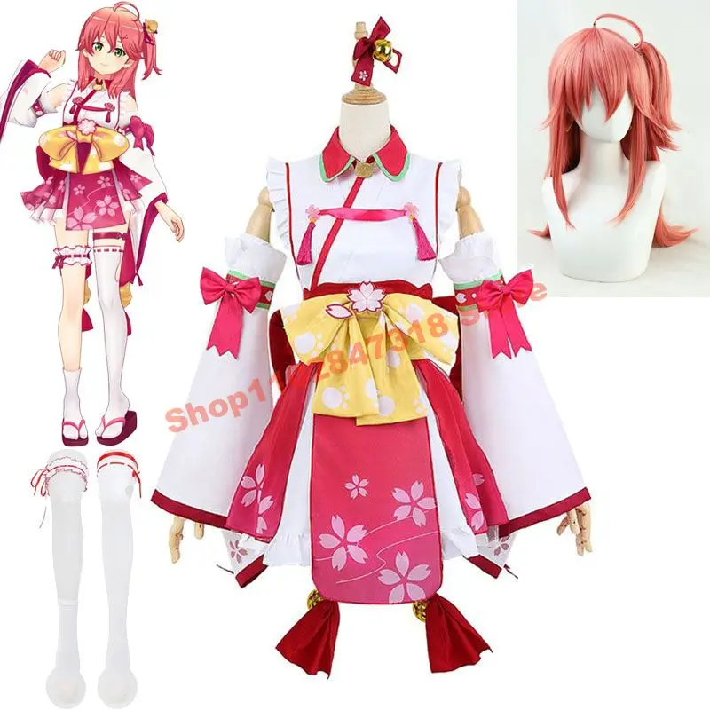 

Hololive Sakura Miko Cosplay Costume Or Wig Headgear VTuber Miko's Kimono Full Outfit Virtual YouTuber Live Streaming Clothing