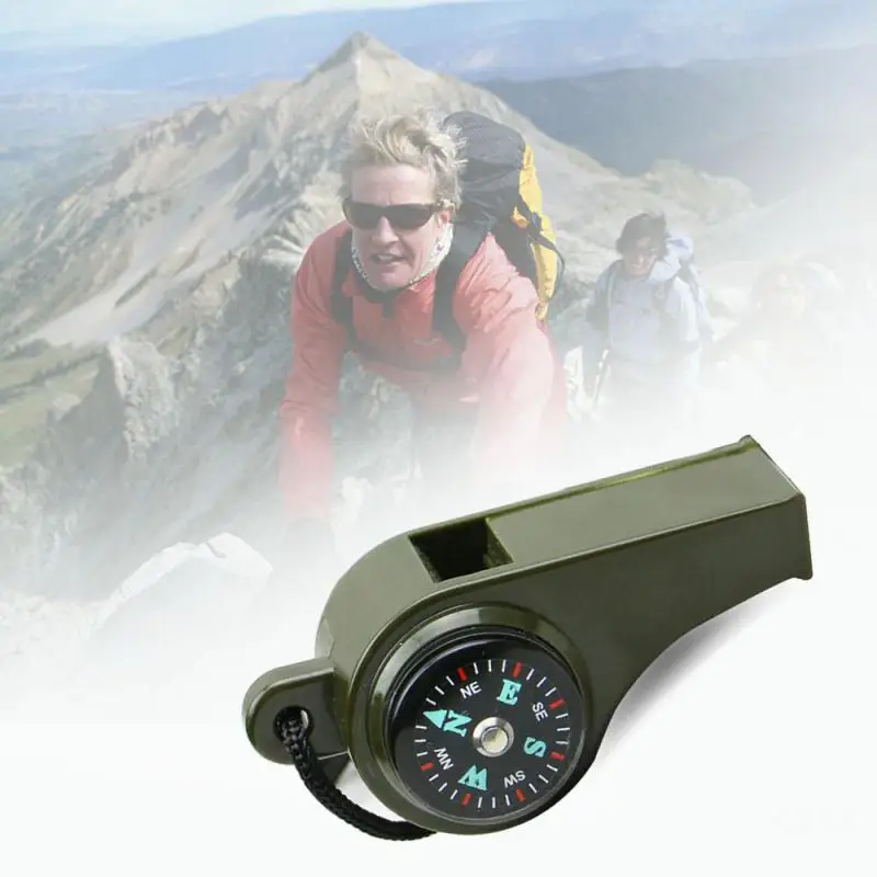 Survival Whistle 3in1 Mutifunction Lightweight Thermometer Compass For Camping Hiking Outdoor