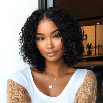 Sleek 100% Real Brazilian Curly Human Hair Wigs For Women Curly Bob Lace Front Wigs 13X6X1 Deep Wave Curly Bob Lace Front Wigs 1