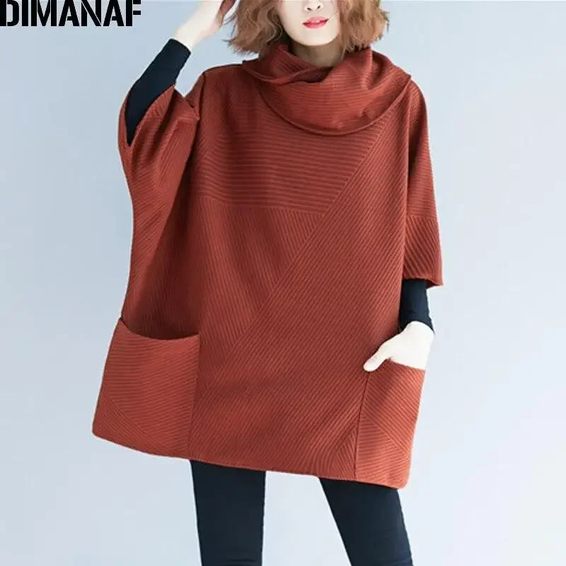 

DIMANAF Women Sweatshirts Pullovers Female Tops Shirts Turtleneck Autumn Winter Big Size Loose Casual Thick Clothing Oversize