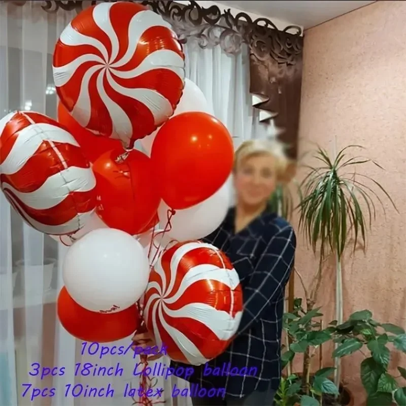 thumbnail image 1 of 3/10 piezas Caja de regalo roja y verde Bastón de Navidad Caramelo Piruleta Globos de aluminio Navidad 2025 Fiesta de Nochevieja Bola de decoración navideña, 1 of 5