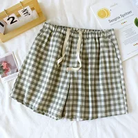 2026 New Summer Couple Japanese Shorts 100% Cotton Men's and Women's Plaid Simple Large Thin Home Shorts plaid pajama pants - Image 2