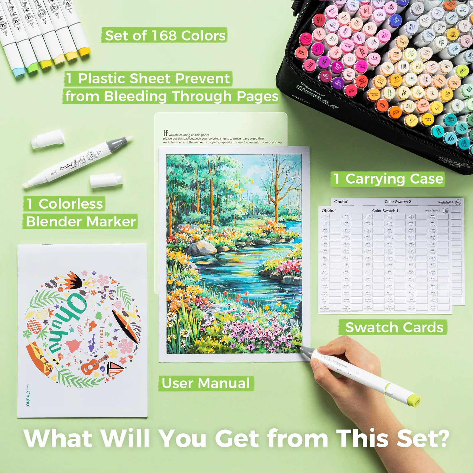 Ohuhu ホノルル 168 色マーカーペンセットアルコールアートマーカー