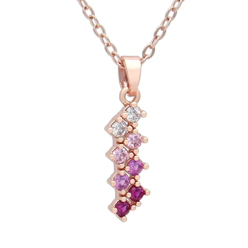 S&Z DESIGN New Fashion 585 Rose Gold Color Pink Gradation Cubic Zirconia Pendant Necklace For Women Party Stylish  Jewelry Gift
