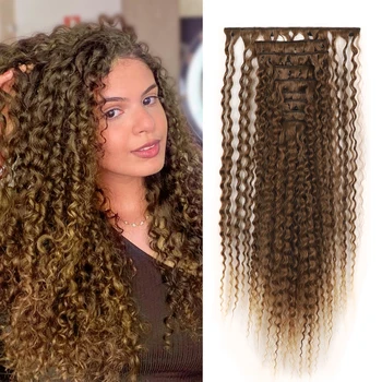 Synthetic Hair Extensions Curly Thick Hair 9pcs/set Clip in Hairpiece 22inch 145g For Full Head Black Brown Color 1