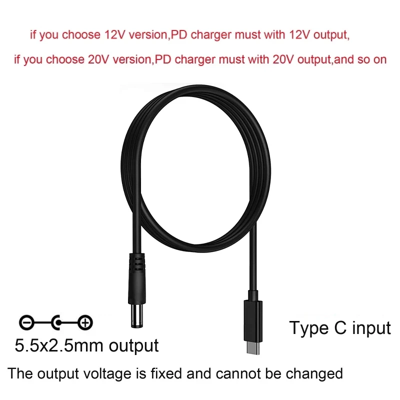 DC To Type C USB PD 9V 12V 15V 20V 5.5x2.1mm 2.5 Power Supply Cable For Wireless Router Laptop LED Strip Speaker CCTV Camera - 2