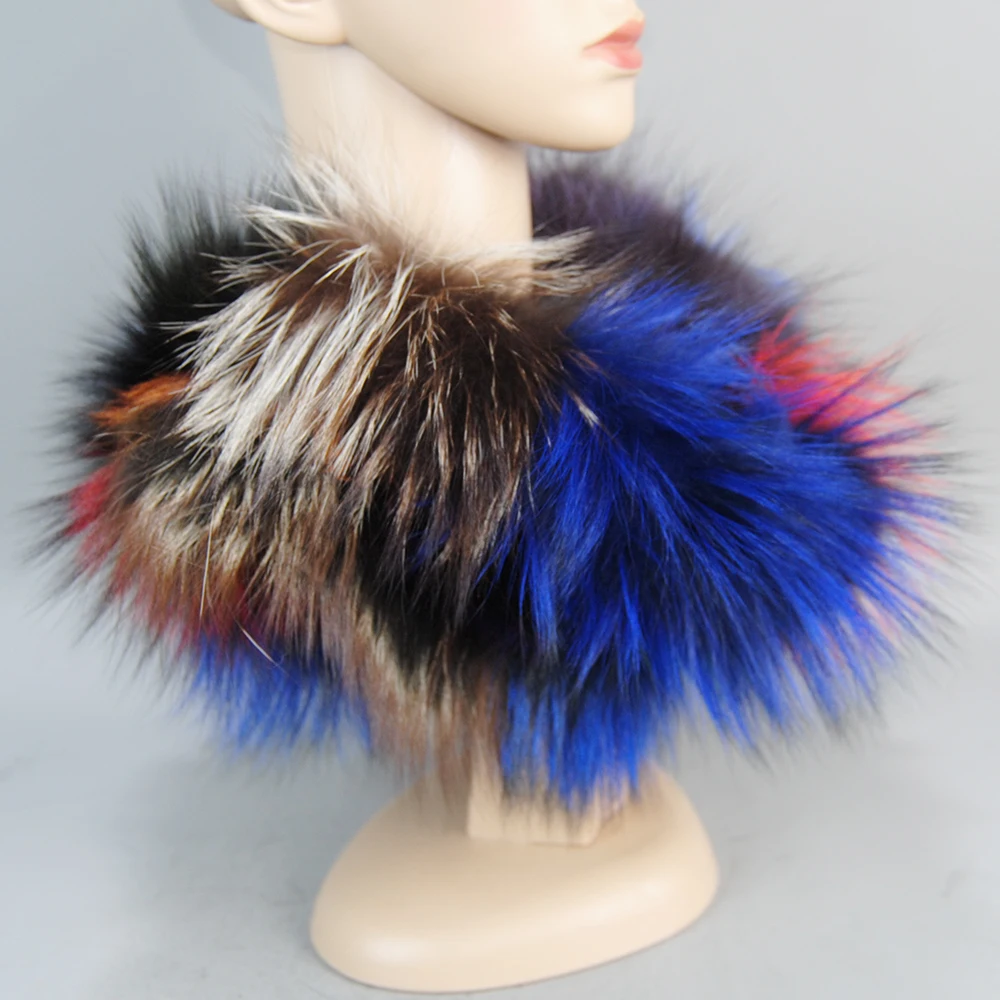 Hot Sale Women Winter Warm Ring Raccoon Fur Scarves Neck Warmer Natural Fur Mufflers Luxury Women Real Fox Scarf Headbands