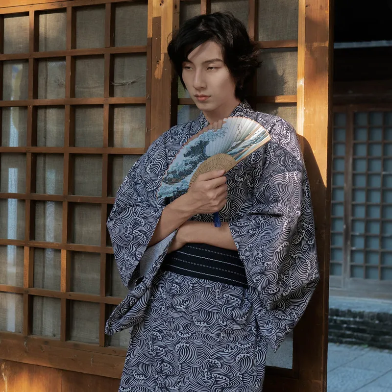 Japanese Traditional Kimono Robe Yukata Spring Summer Home Long Night Robe Comfortable Cotton Men's Robe Dress