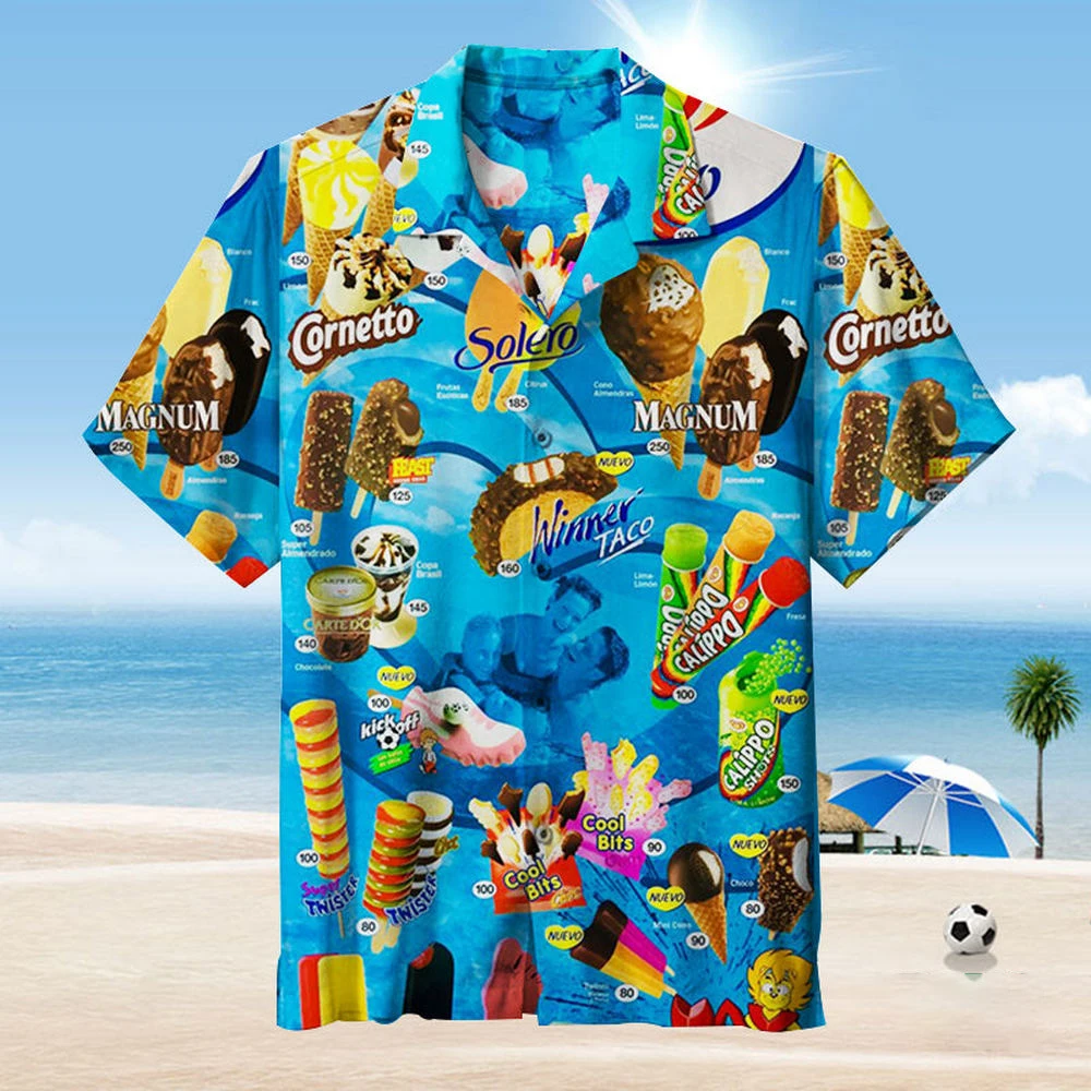 Hawaiian Shirt For Men Summer Ice Cream T-Shirt Beach Prints Short Sleeved Shirt Tops Casual Original Design Men's Clothing casual short sleeved shirt,hawaiian shirt,short sleeved shirt