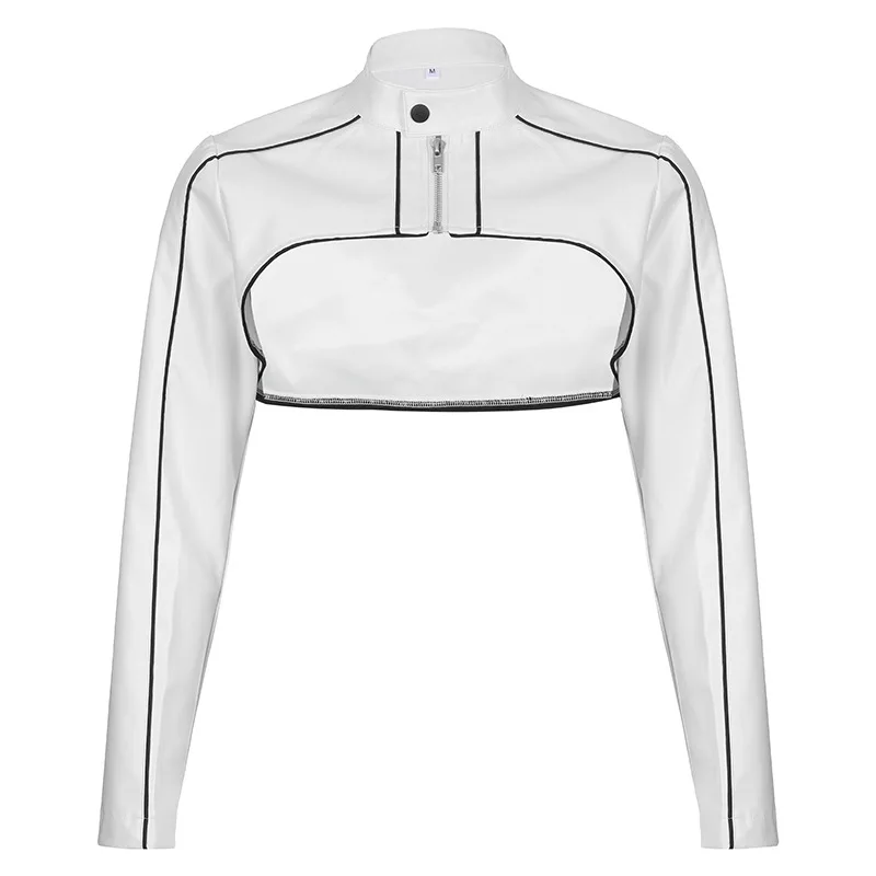 

Street Fashion Short Jackets Fall New Casual Personality Korean Sports Women Coats Long Sleeve White Jacket Leather Jacket