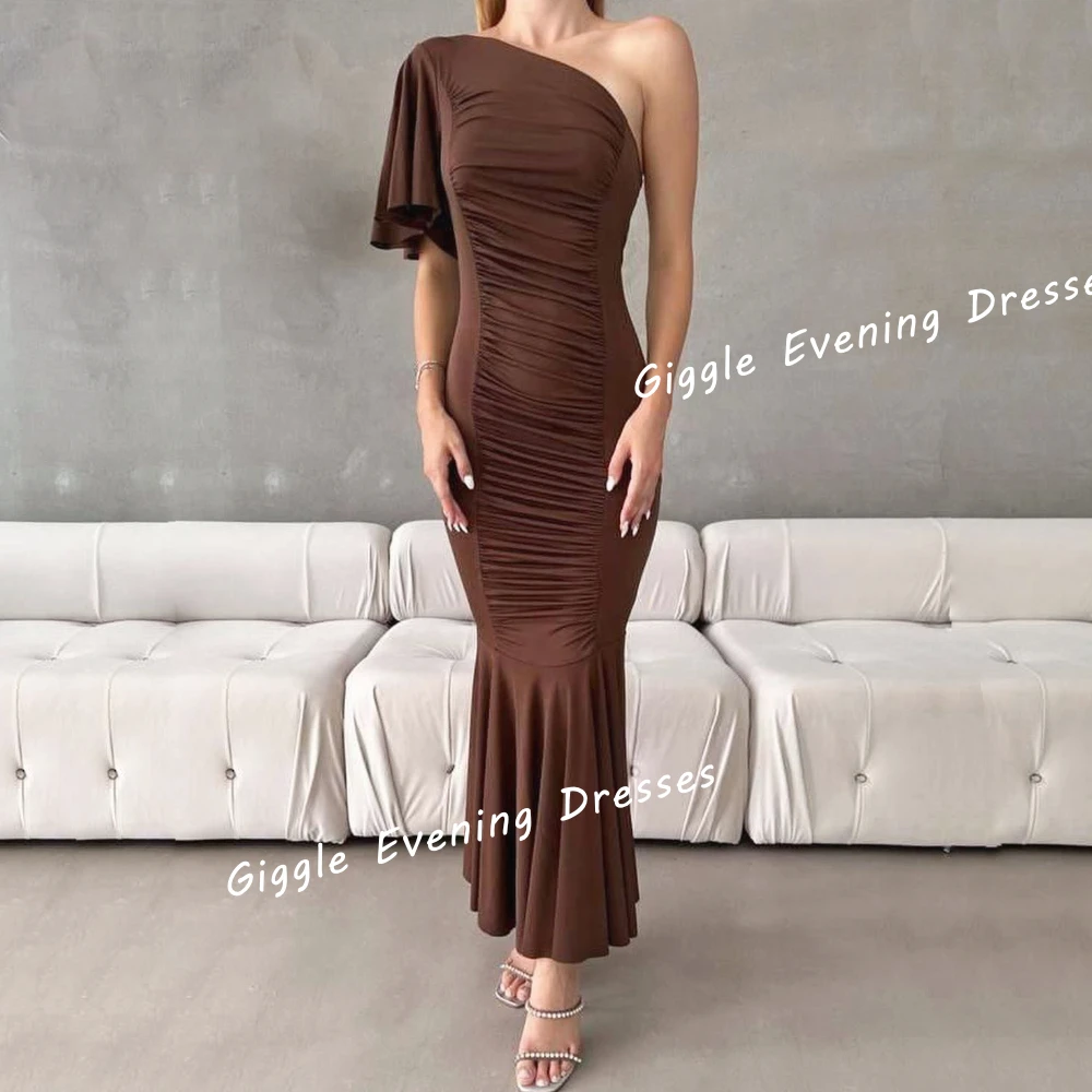 

Giggle Crepe One-Shoulder Pleated Elegance Prom Gown Saudi Arab Close-Fitting Ankle-Length Evening Party Dresses for Women 2024