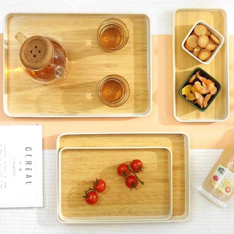 Bamboo Tray Japanese Dinner Plate Imitation Bamboo Pattern Tea Tray Kitchen Storage Plastic Storage Tray Thickened Anti-drop 2