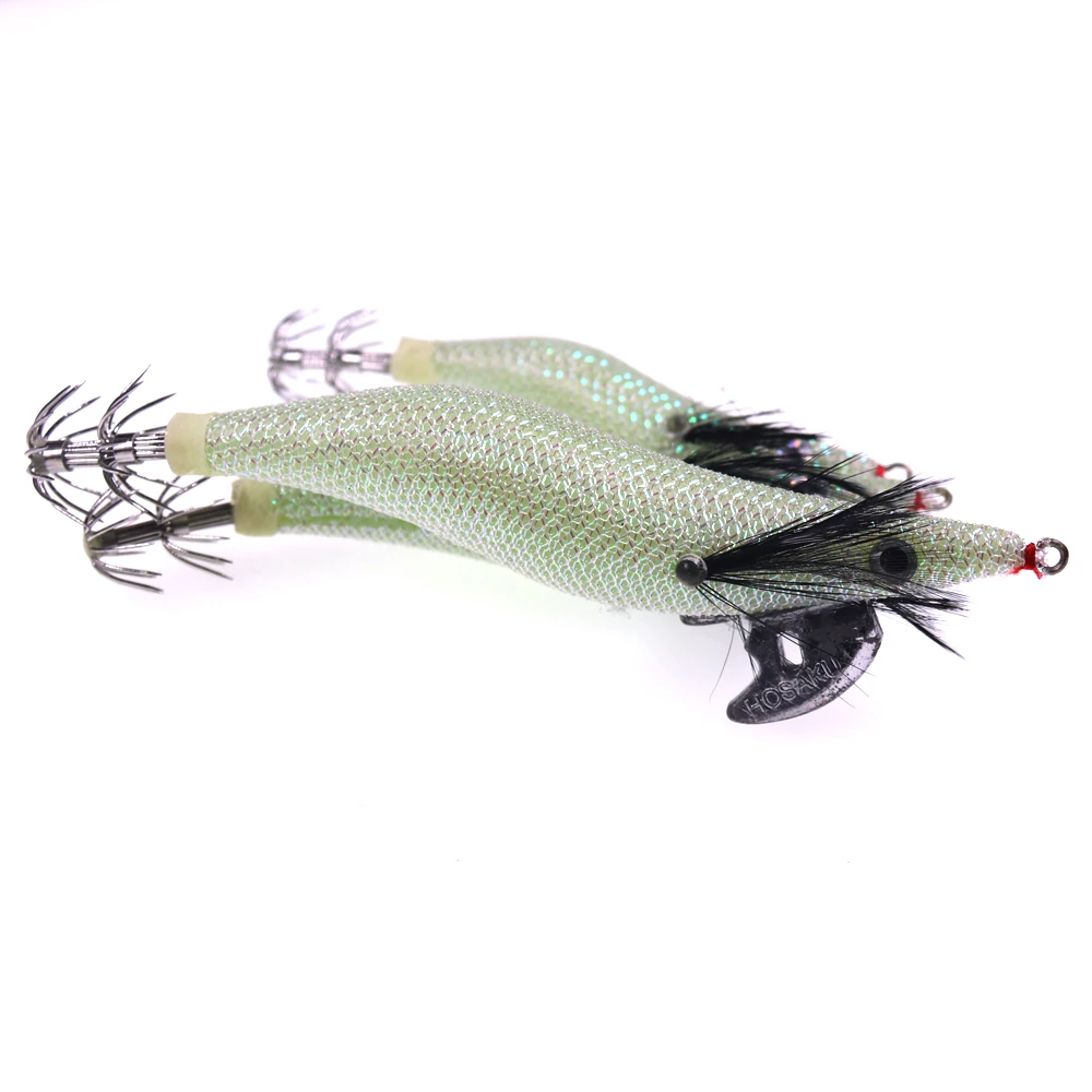 5pcs/10pcs White Luminous Squid Jig Glowing Shrimp Squid Hook Lure  Saltwater Fishing Trolling Lure Size 2 2.5 3