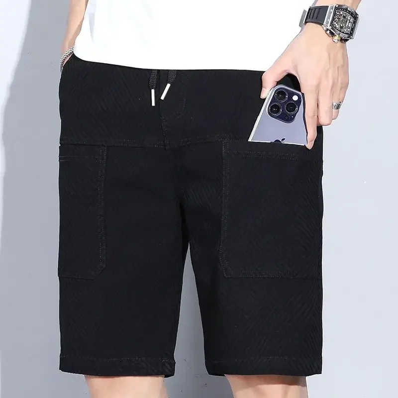 thumbnail image 1 of Pantalones cortos de mezclilla para hombre, talla grande, negros, de gran tamaño, con gráficos, pantalones cortos para hombre, tendencia XL 2024, elásticos, XXXL, botones Harajuku, corte fino, 1 of 4