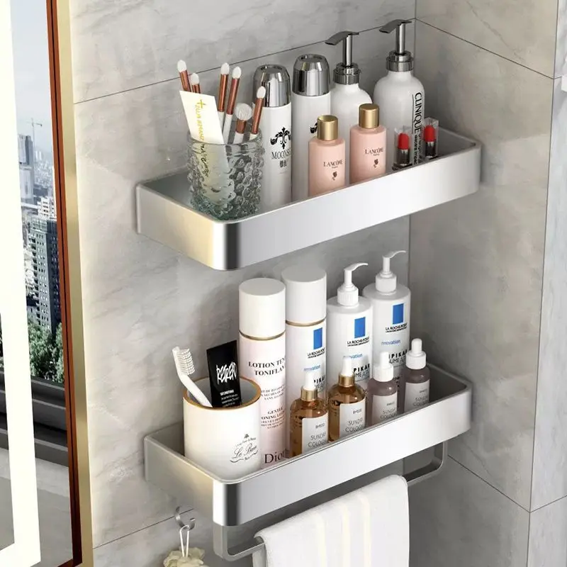 Punch-free Stainless steel Chrome Bathroom Shelves Kitchen Wall
