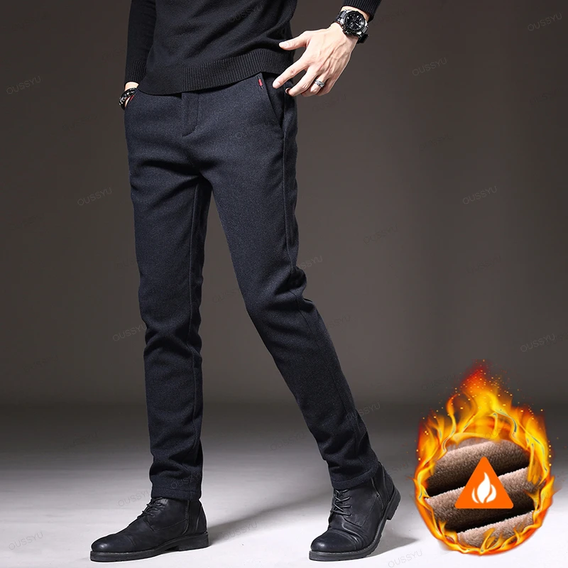 Winter Fleece Warm Men's Brushed Fabric Casual Pants Outdoors Business Thick Velvet Cotton Flocking PlushTrousers Male 28-38 3