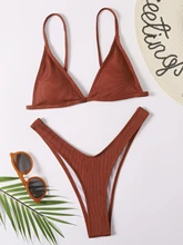 

Solid Color Rib V Neck Sexy Push-Up Bikini Swimwear Two-piece 2022 New Woman Swimsuit Micro Biquini Summer Bestseller Beachwea