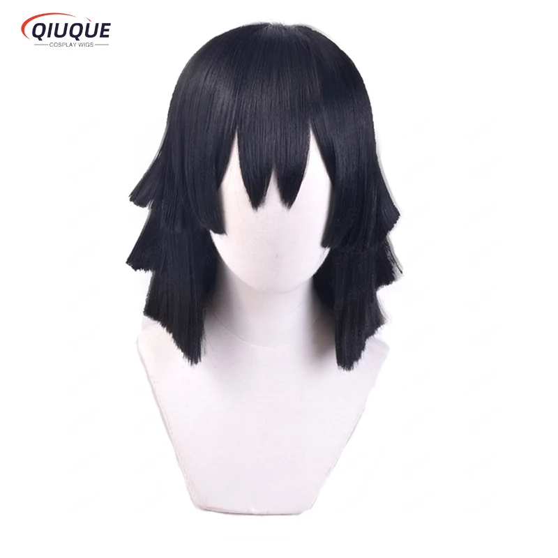 

High Quality Iguro Obanai Short Black Styled Wig Heat Resistant Hair Cosplay Costume Party Wigs + Free Wig Cap