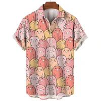 Men's Shirt Hawaiian Short Sleeve Male Clothes Fashion Button Shirt For Girl Kawaii Kitten Top T-shirt Harajuku Cute Blouse Tops 1