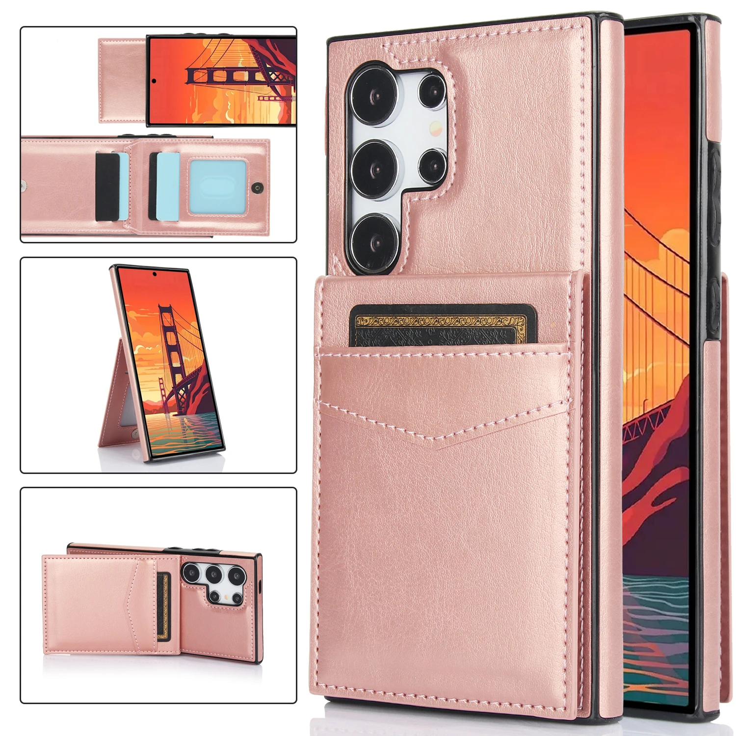 Premium Flip Leather Card Holder Wallet Case with Stand Function - Universal Fit