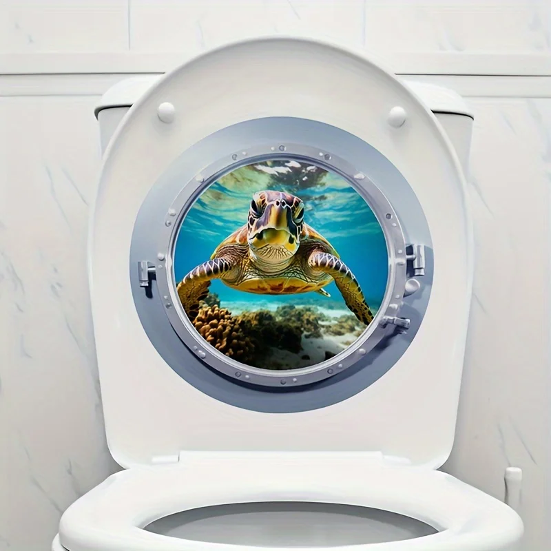Submarine Cabin Door 3D Turtle Toilet Stickers Bathroom Accessories Toilet Tub Wall Decals Animal Waterproof Home Decoration