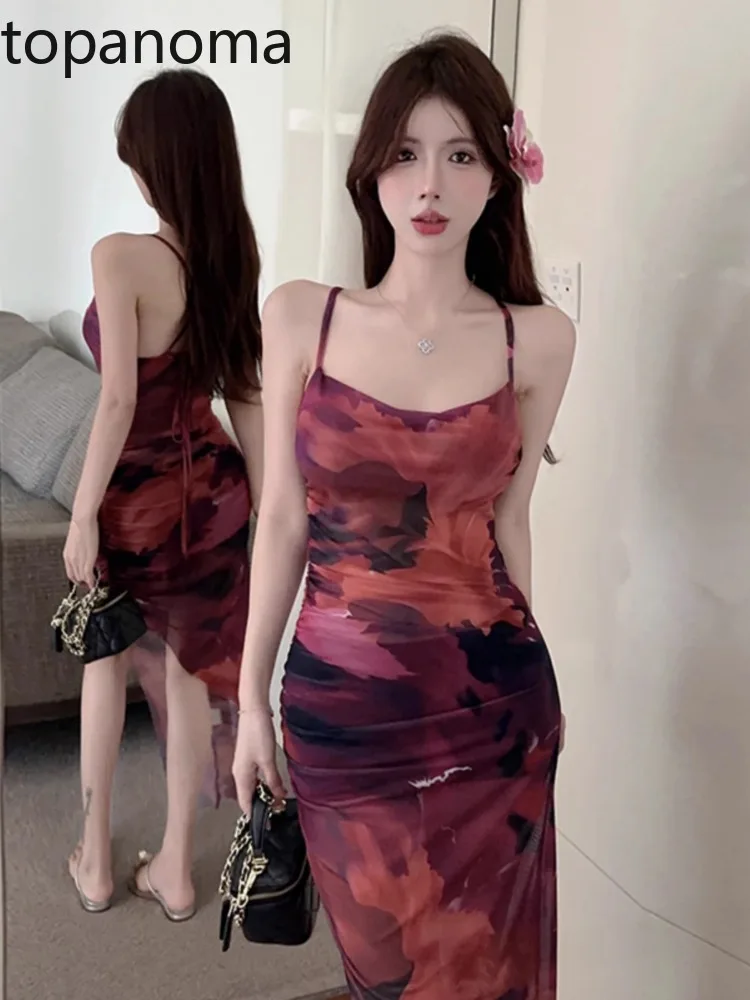 

Женское вечернее платье Topanoma без рукавов с цветочным принтом и открытой спиной, необычное коктейльное платье с открытой спиной, сексуальное платье для выпускного вечера