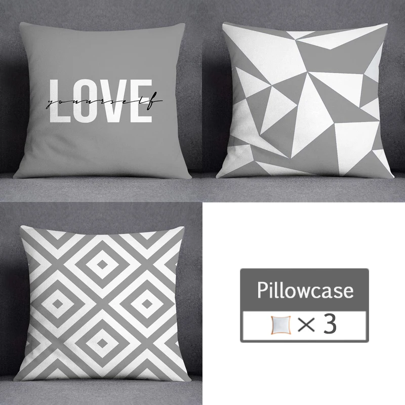 3pcs/lot 45X45CM Gray Lumbar Pillow Case Polyester Geometry Leaf Floral Stripes Plaids Print Sofa Throw Cushion Cover Home Decor 