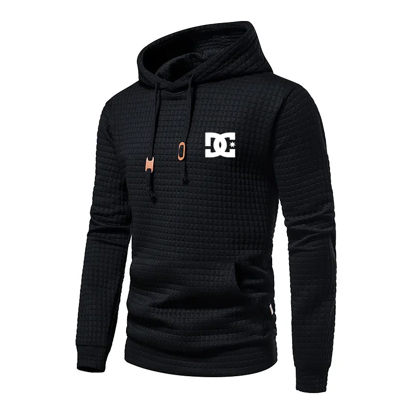 2025 New Spring and Autumn Europe men DC letters printed casual large pocket hoodie jumper small plaid jacquard plus size hoodie 4