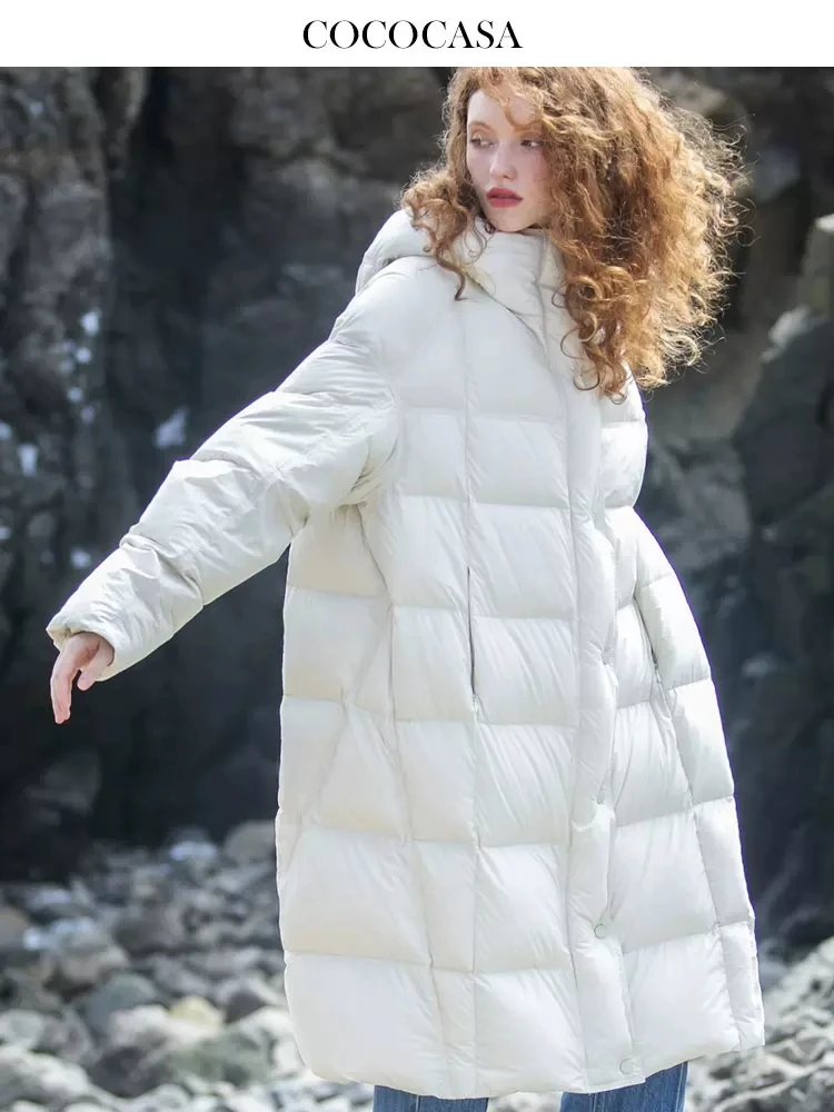 

122-130cm Bust Autumn Winter Women Hooded Puffy Coat Warm 90% White Duck Down Coats