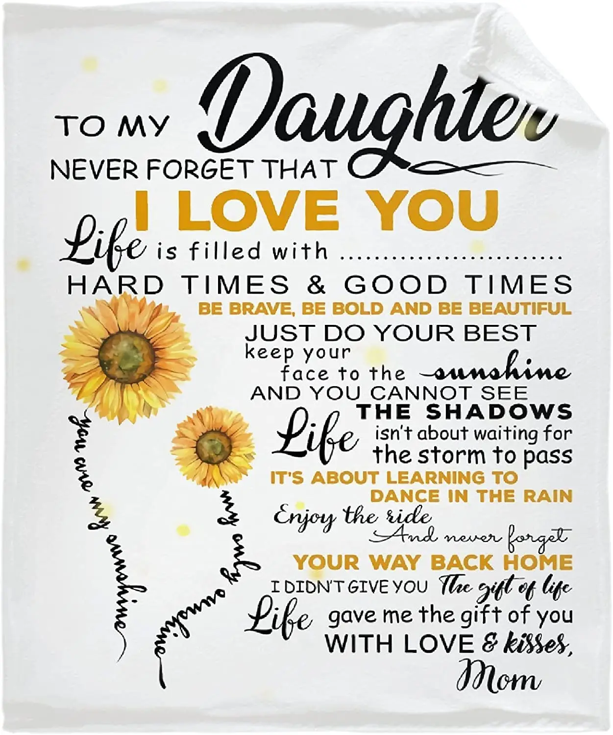 

Sunflower to My Daughter Never Forget That I Love You from Mom Flannel Blanket Soft Cozy for Living Room Bedroom Women Men Kids