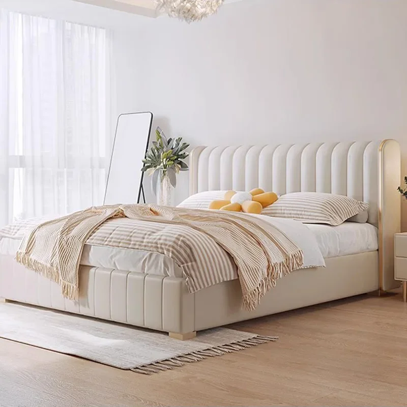 Nordic Aesthetic Double Bed Headboard Glamorous King Size Twin Bed Princes Modern Platform Sleeping Letto Matrimoniale Furniture
