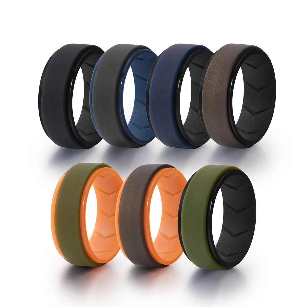 7er-Pack Gummi-Eheringe für Männer, 8mm Hypoallergene Atmungsaktive Silikon-Ringe für Ihn, Mehrfarbig für Aktivsport und Fitness