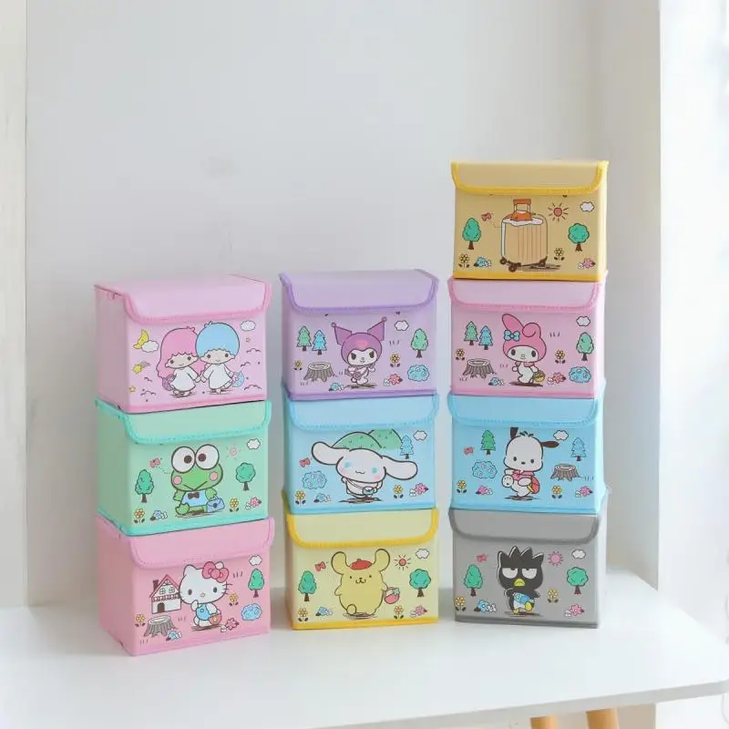 

Kawaii Sanrio Hellokitty Kuromi Cinnamoroll Mymelody Cartoon Desktop Cosmetic Debris Box Foldable School Supplies Storage Box