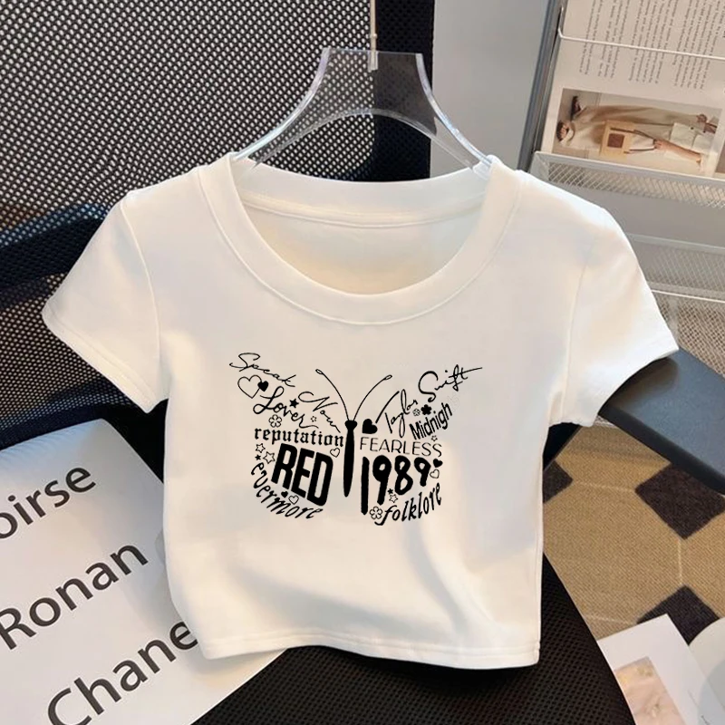 

Spring Summer 1989 Cropped Top Taylor Music Swift's Gift for Fans O-Neck Cropped Top Album 1989 Era Music Lovers 1989 RED