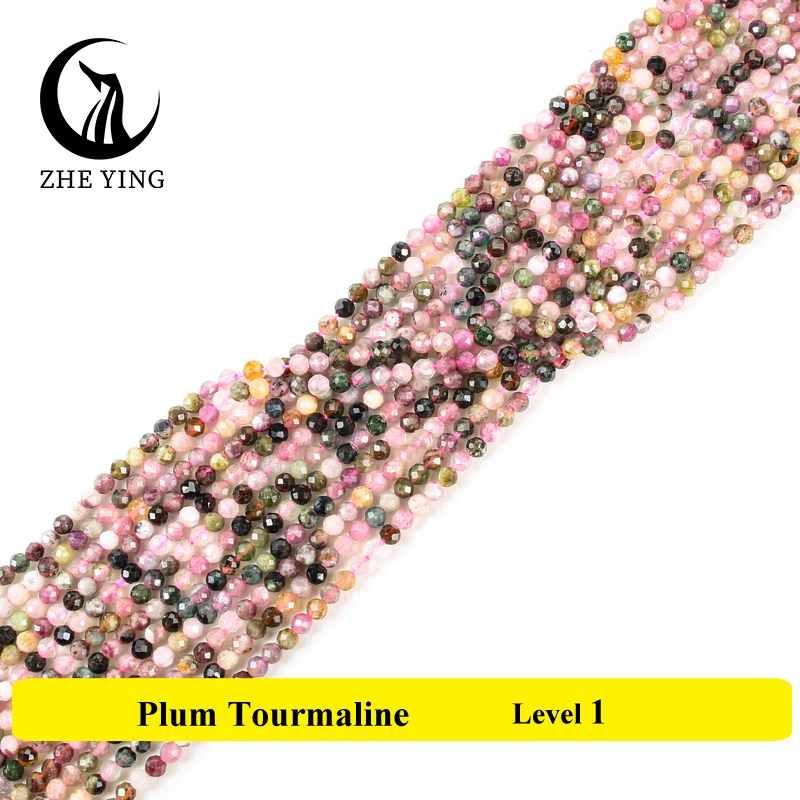 Loose Stone Beads 3mm Natural Faceted Tourmaline Stone Beads 15'' For Jewelry Making