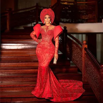 Toyosi African Mermaid Beaded Lace Long Sleeves Gown