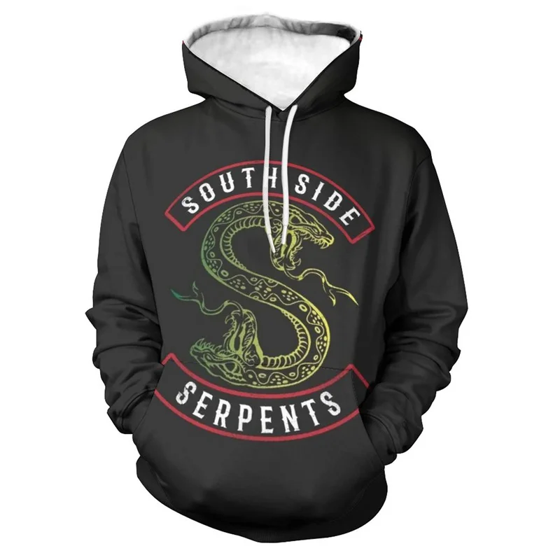 

Spring And Autumn Oversize Hoodie Men Casual Preppy Streetwear Riverdale Green Snake 3D Print Hooded Sweatshirt Male Clothes