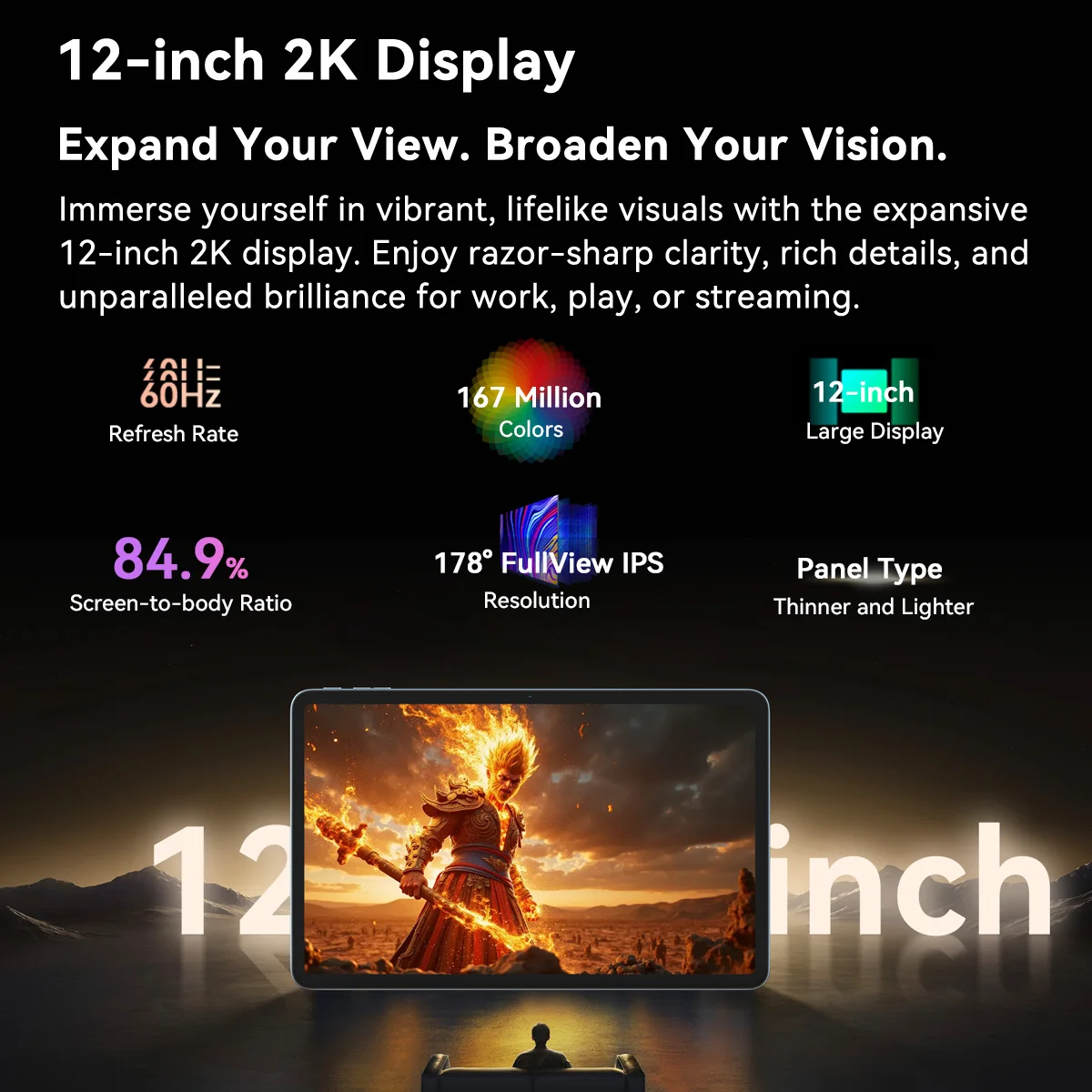 Blackview MEGA 2 Tablet PC, Android 15, 12'' 2K FHD+ Display 36GB(12+24)RAM 256GB ROM, 9000mAh 16MP AI Main Camera 4G Tablets 2