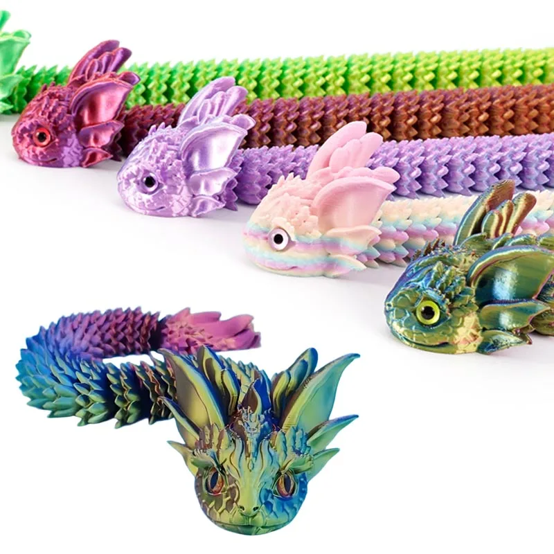 3D Printed Dragon Snake Movable Joint Fidget Toy Figurine Simulation Snake Office Desktop Ornament New Year Gifts Crafts Gift