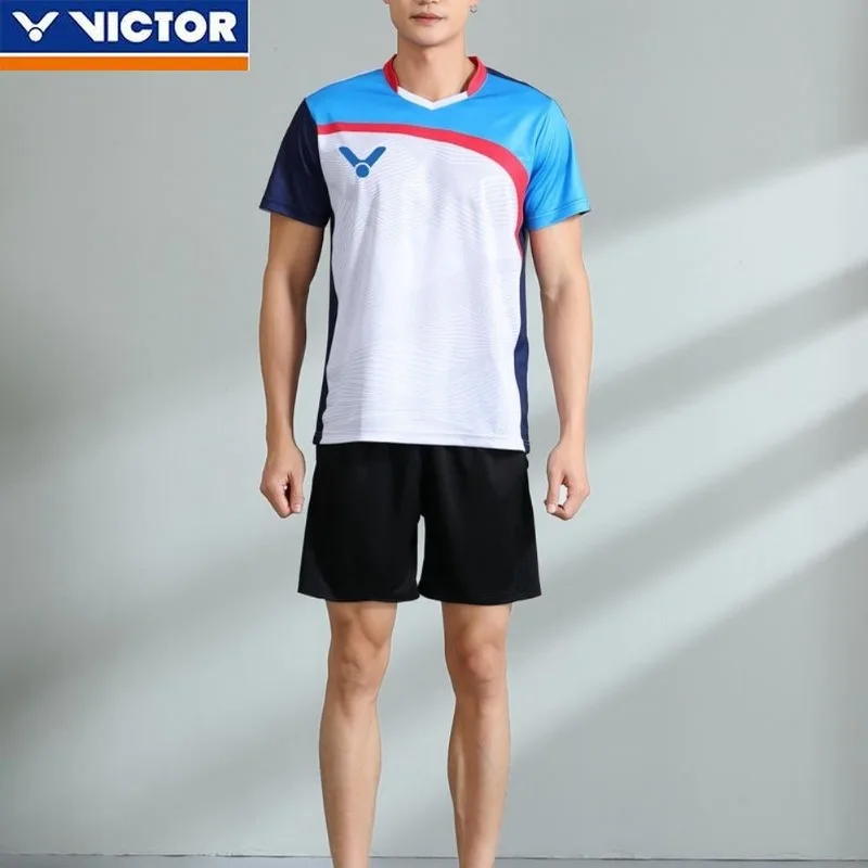 Victor New Unisex Badminton Suit Breathable and Comfortable Color Blocked Versatile Short Sleeved Top