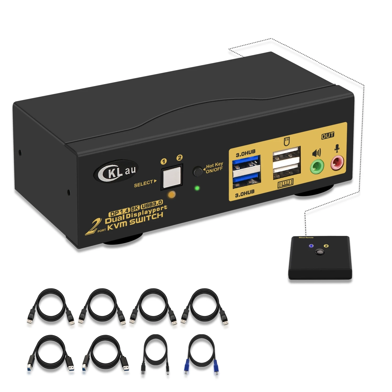2port Dual monitor Displayport KVM Switch , DP1.4, Extended Display, 8K@60Hz, 4:4:4 , with audio and USB 3.0 Hub